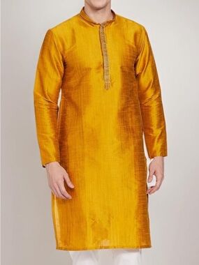 Mebaz Men's Golden Silk Kurta - Classic Festive Wear new with tag